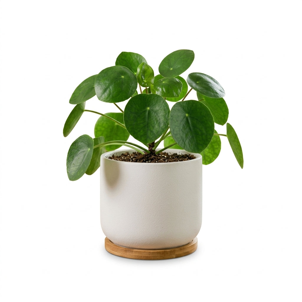 mikywah White Cylinder Ceramic Planter Pot with Drainage Hole & Bamboo Coaster – Decorative Tabletop Plant Pot for Home & Office (Plant Not Included)