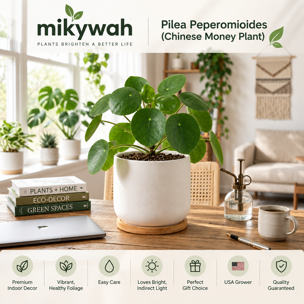 mikywah White Cylinder Ceramic Planter Pot with Drainage Hole & Bamboo Coaster – Decorative Tabletop Plant Pot for Home & Office (Plant Not Included)