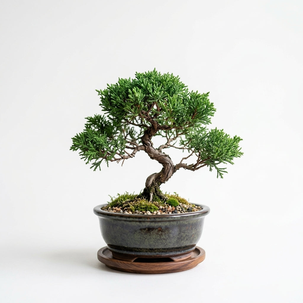 mikywah Japanese Style Glazed Ceramic Bonsai Planter with Saucer – 5-Inch Shallow Desktop Flower Pot for Juniper, Ficus & Herbs