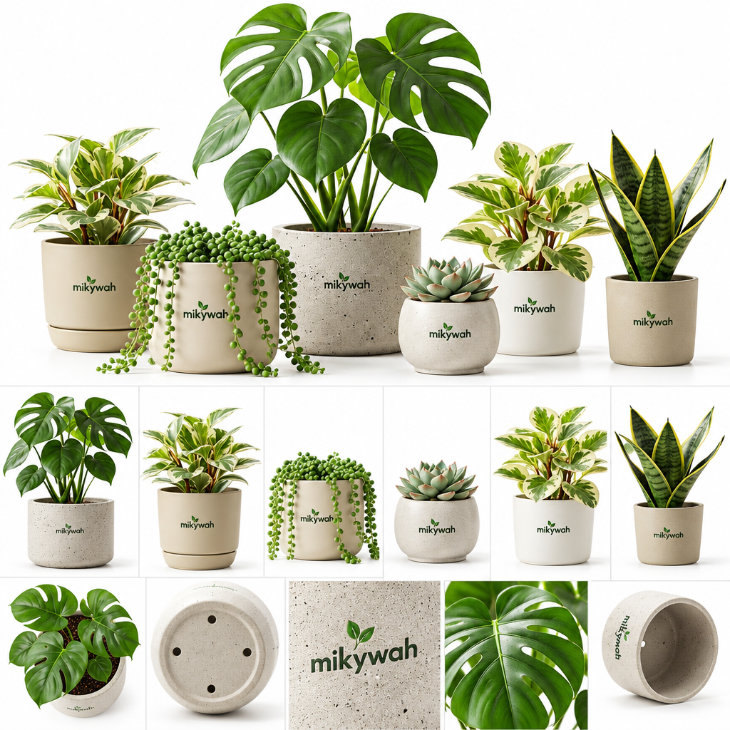 mikywah Modern Ceramic Plant Pots with Drainage Hole & Saucer – Minimalist Matte Indoor Planters for Succulents, Snake Plants & Houseplants