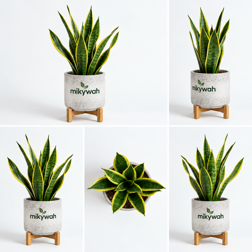 mikywah Speckled Ceramic Planter Pot with Elevated Wood Stand – Indoor Plant Container with Drainage Hole for Succulents & Houseplants (Plant Not Included)