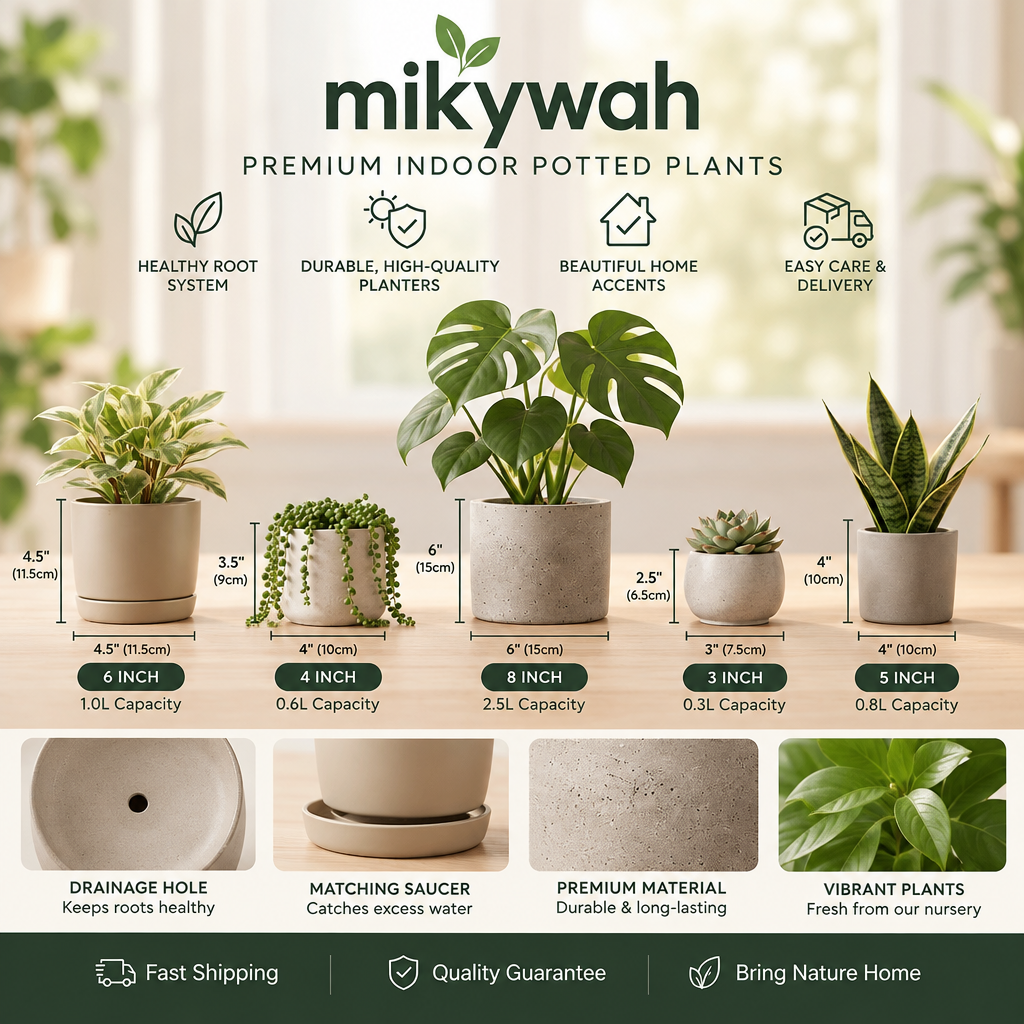 mikywah Modern Ceramic Plant Pots with Drainage Hole & Saucer – Minimalist Matte Indoor Planters for Succulents, Snake Plants & Houseplants